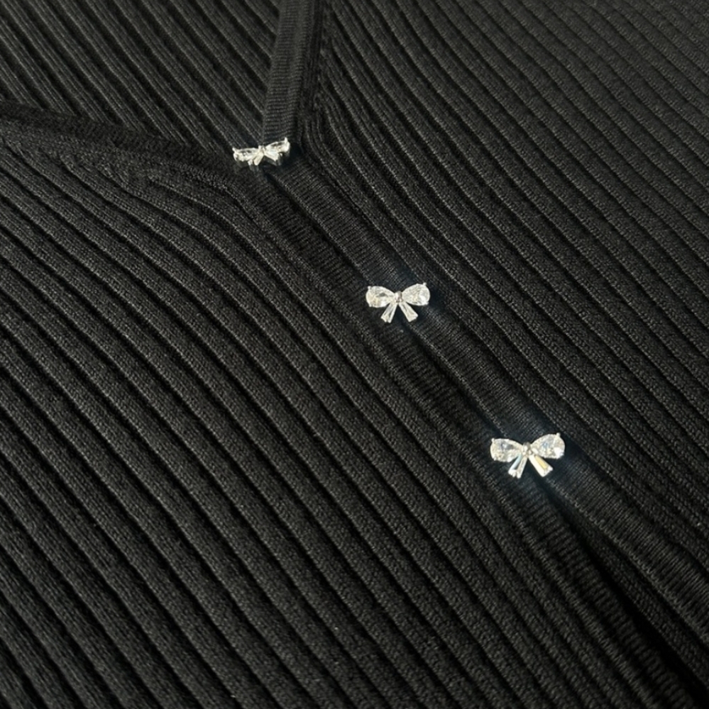 House of Harlow 1960 Black Ribbed Top with Silver Bows